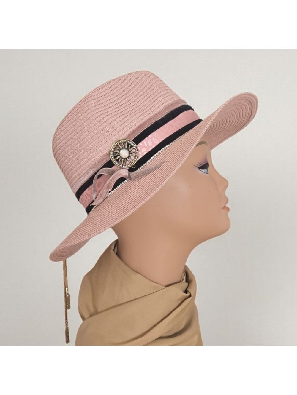 Vintage Hand Decorated Wide Brim Pink Hat